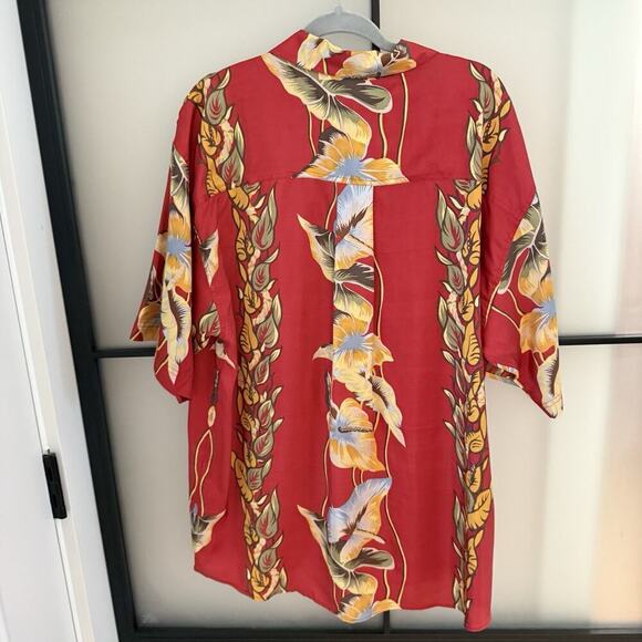Hilo Hattie Mens Hawaiian Shirt Size Large Floral 100% Silk Short Sleeve FLAW - Picture 4 of 11